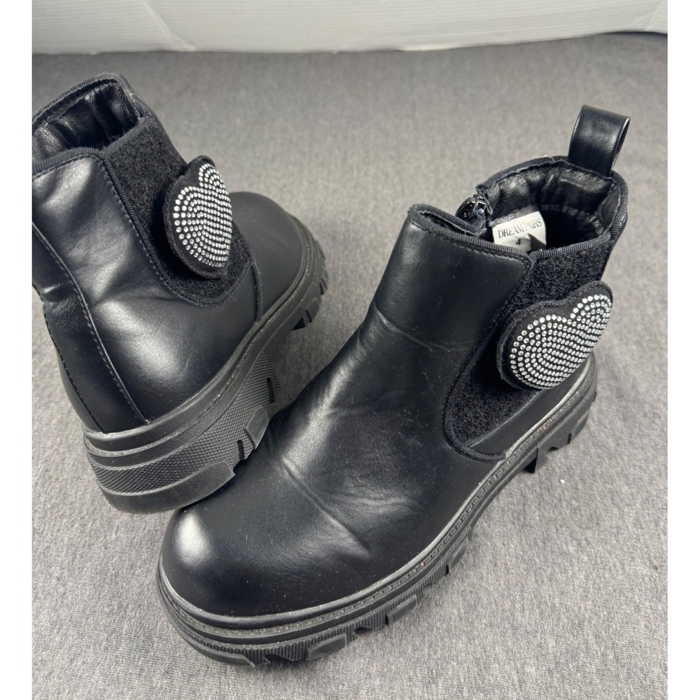 Dream‎ Pairs Kids Black Heart Rhinestone Ankle Boots Size 4 AG1Z4DER Lug Sole